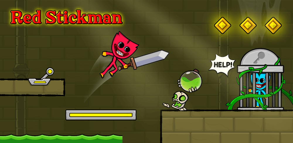 Red Stickman MOD APK v2.8.3 (Action, Adventure, Unlimited Hearts, Free Skins)